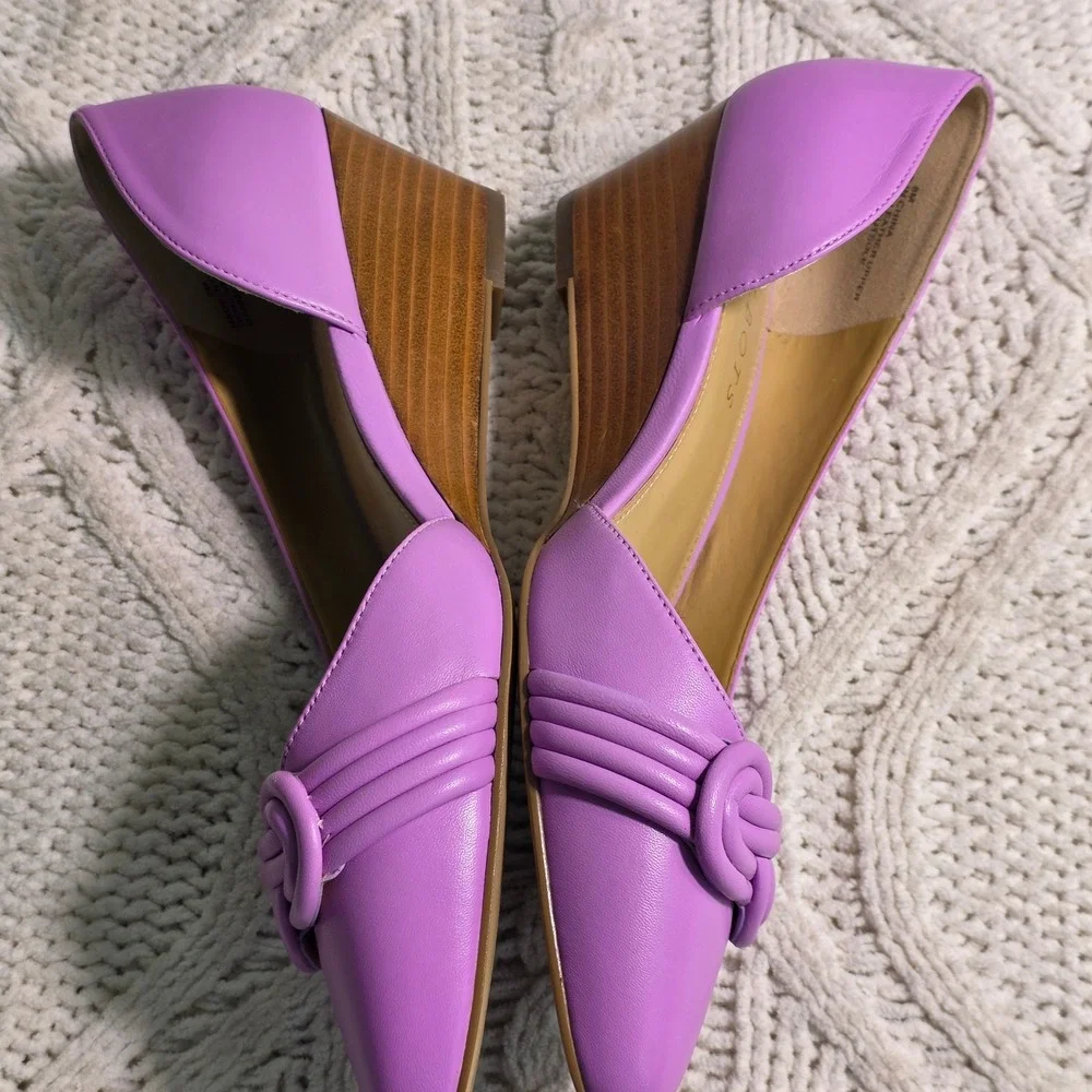 Talbots Wedge Pumps Magenta Purple Leather Knot Detail‎ D'Orsay Women 8M NEW